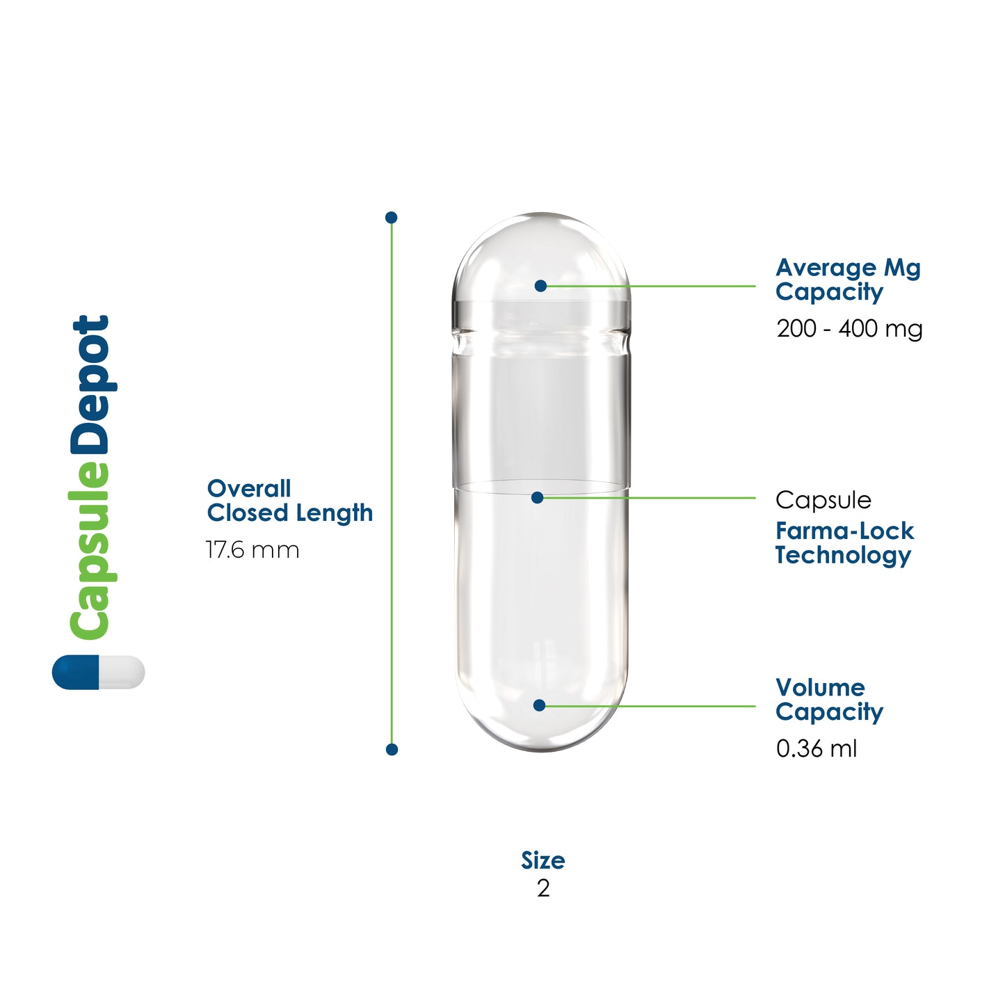 Capsule Depot - Clear Size 2 Empty Vegetarian Capsules - Empty Pill Capsules - 175,000,Clear