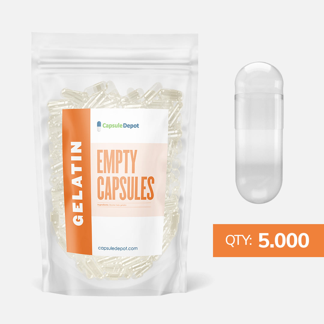 Capsule Depot - Size 5 Empty Gelatin Capsules - Empty Pill Capsules - 5,000,Clear