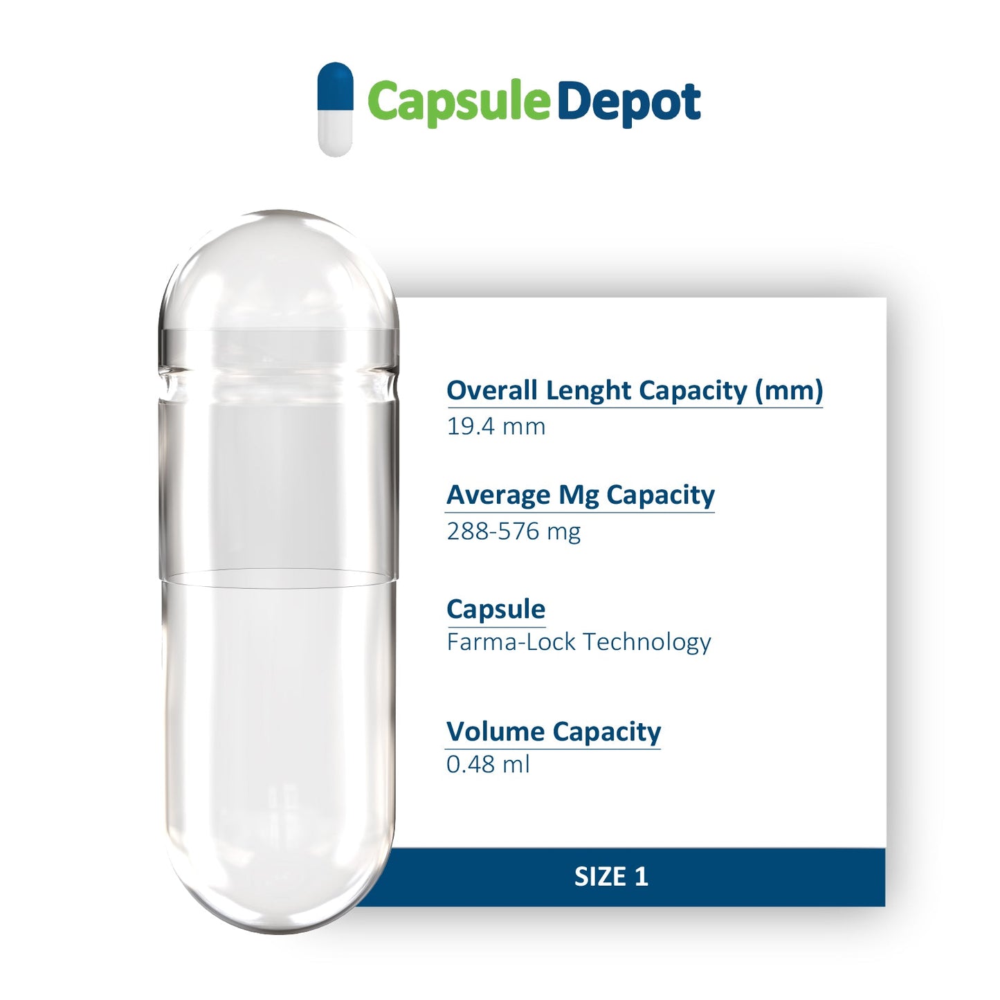 Capsule Depot - Clear Size 1 Empty Vegetarian Capsules - Empty Pill Capsules - Clear,125000