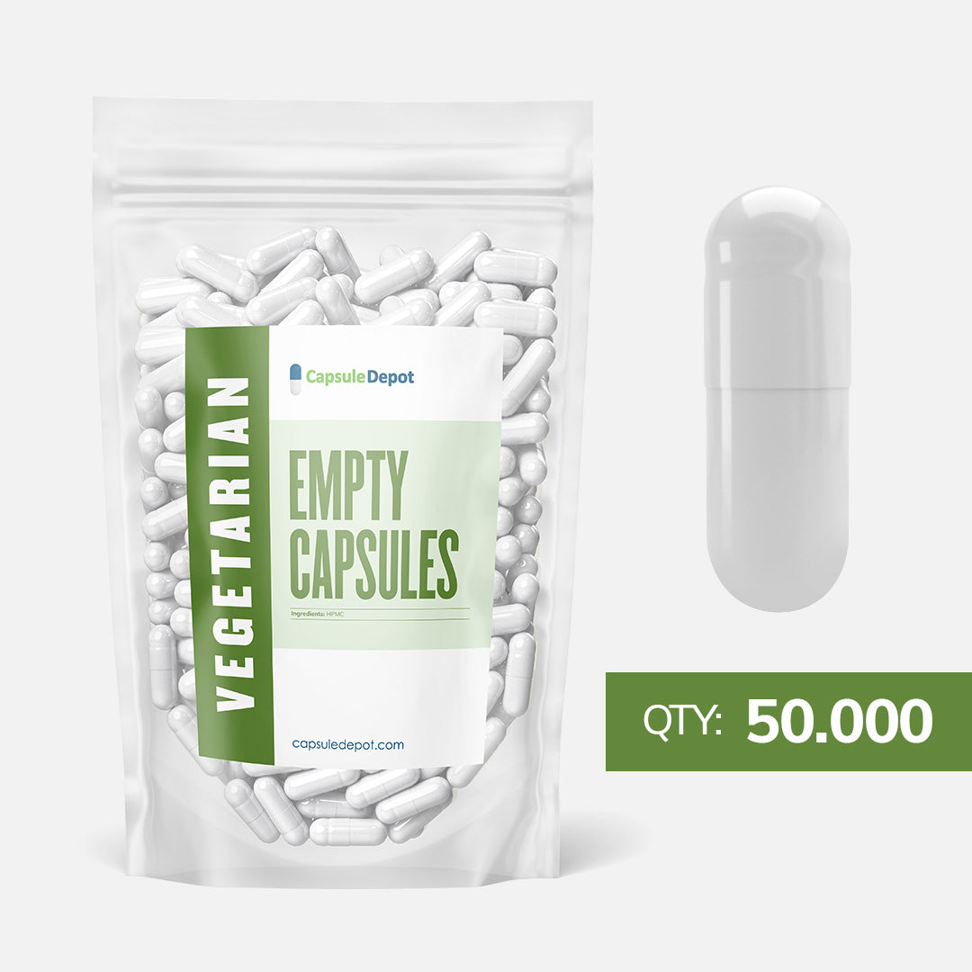 Capsule Depot - Size 1 Empty Vegetarian Capsules - Empty Pill Capsules - 50,000,White