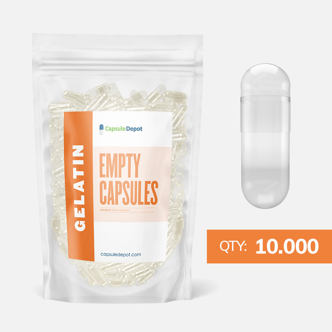 Capsule Depot - Size 00 Empty Gelatin Capsules - Empty Pill Capsules - 10,000,Clear