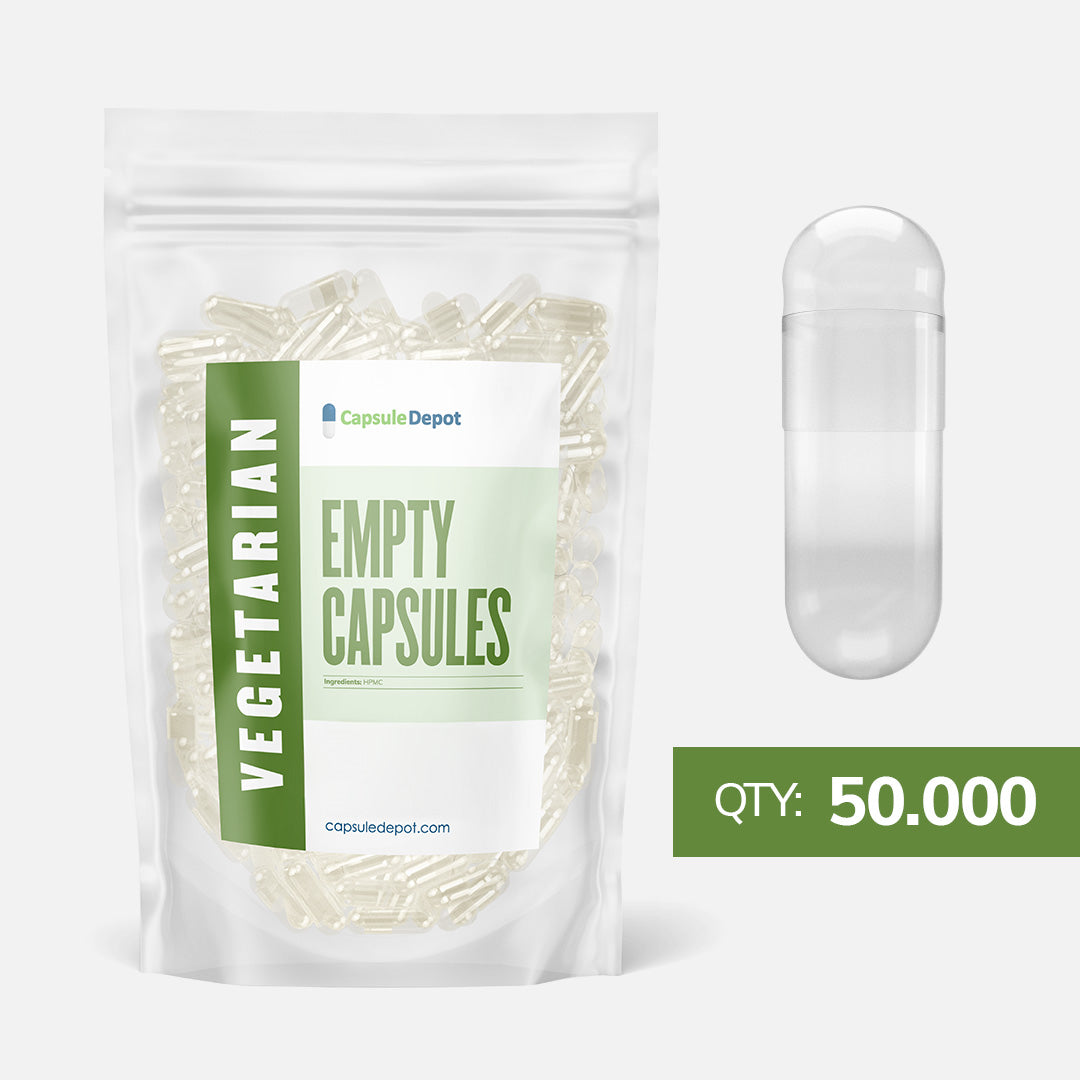 Capsule Depot - Size 2 Empty Vegetarian Capsules - Empty Pill Capsules - 50,000,Clear