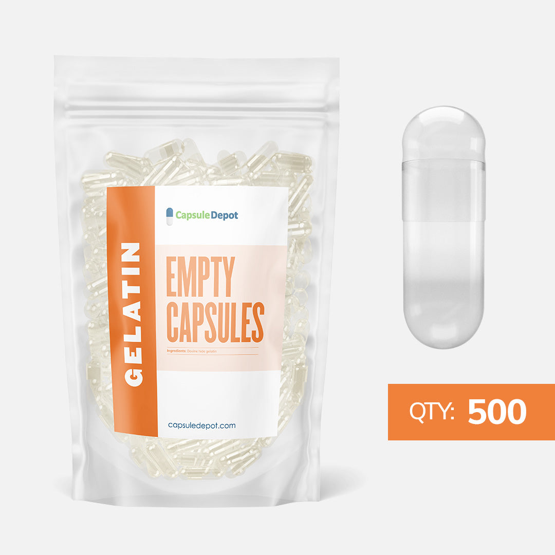 Capsule Depot - Size 00 Empty Gelatin Capsules - Empty Pill Capsules - 500,Clear