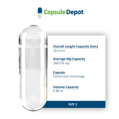 Capsule Depot - Clear Size 1 Empty Vegetarian Capsules - Empty Pill Capsules - Clear,125000