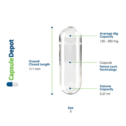 Capsule Depot - Size 3 Empty Vegetarian Capsules - Empty Pill Capsules - 200,000,Clear